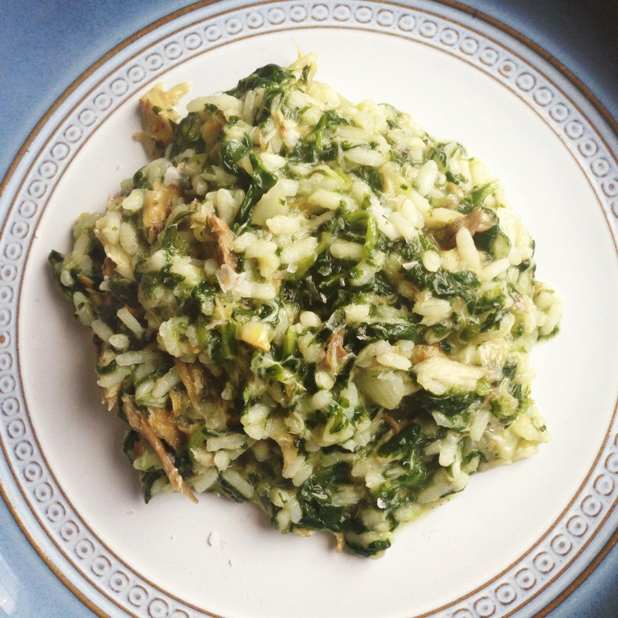 A complex carb champion - smoked mackarel & spinach risotto