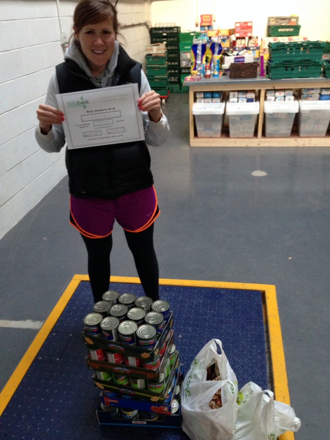 At Cardiff food bank (on my way to a work out, incidentally! Forgive the lycra...)